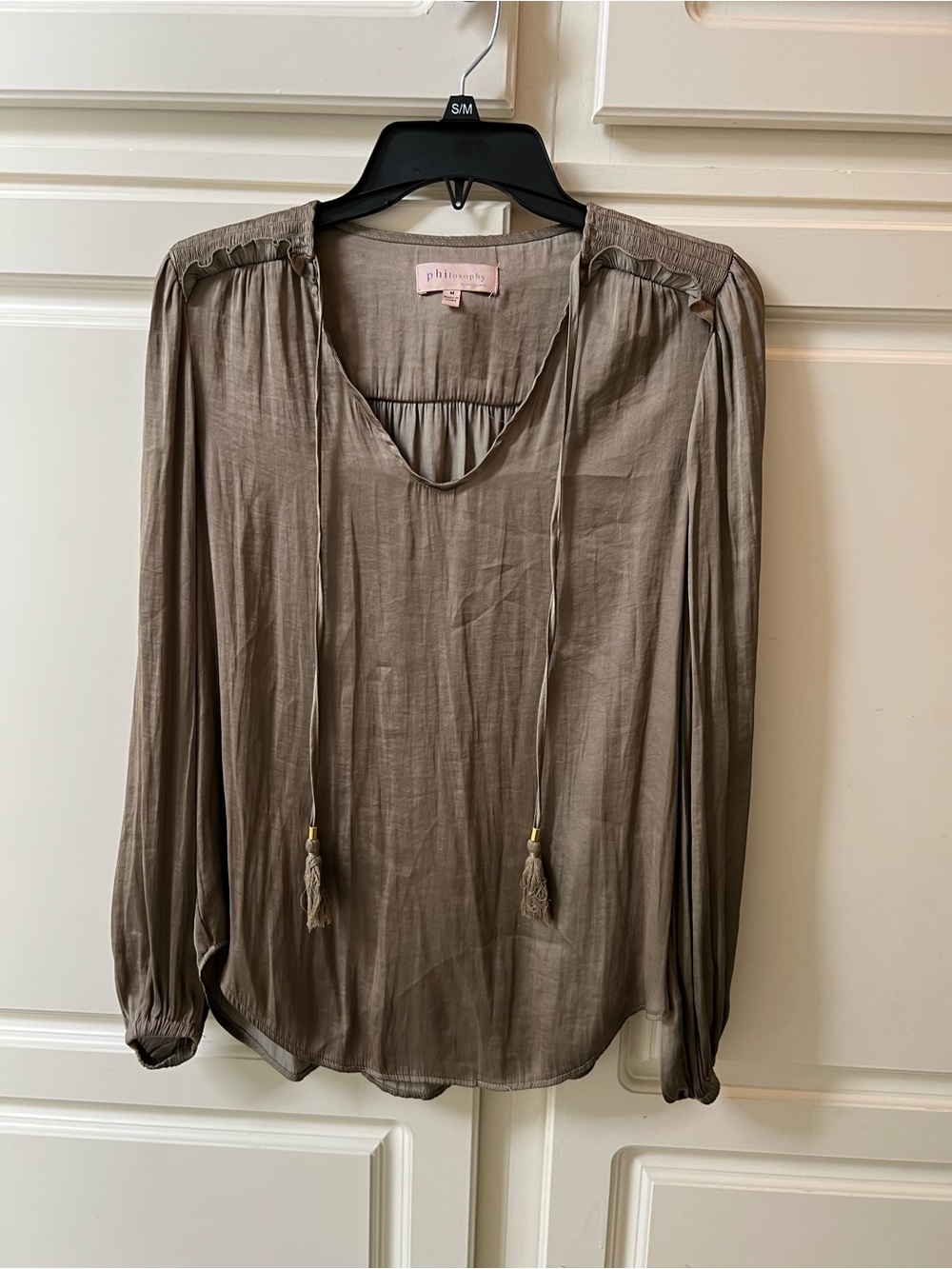 Philosophy Olive Green Tie-Front Peasant Blouse